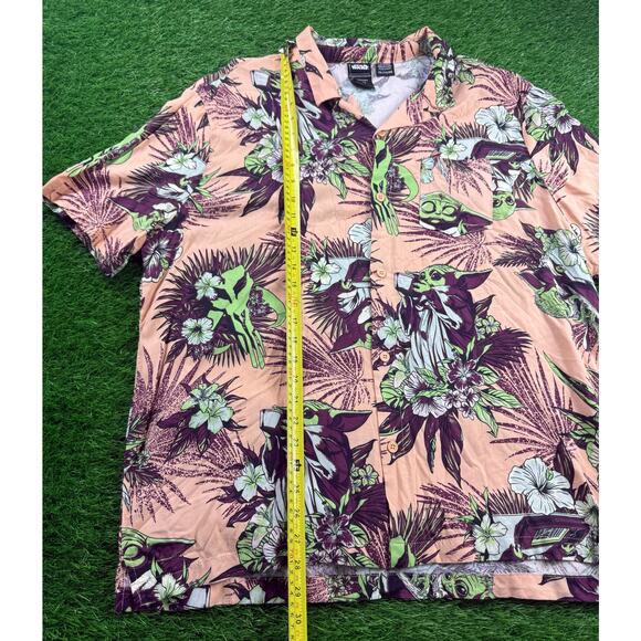 Star Wars The Mandalorian Grogu Aloha Hawaiian Shirt XXL Peach Green Floral - Picture 6 of 8